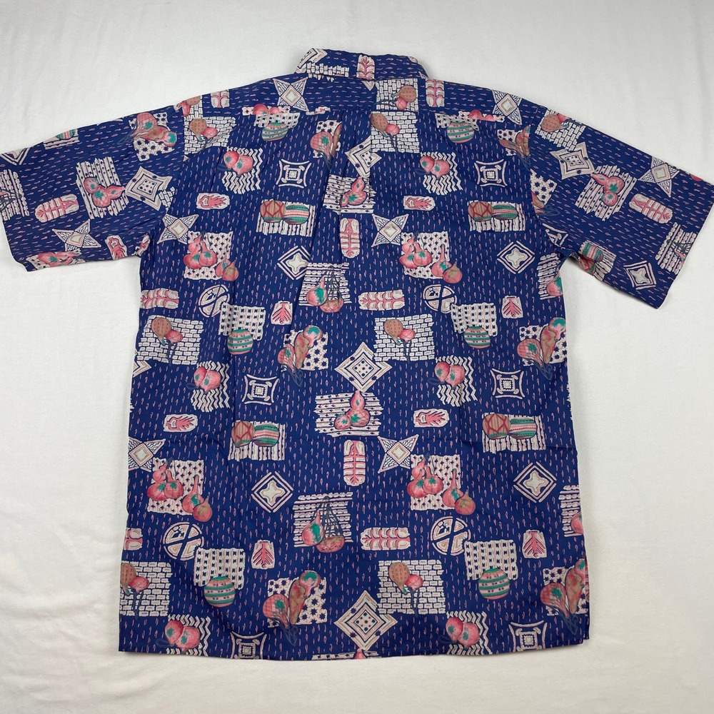 Reyn Spooner Mens Hawaiian Shirt Blue Geometric Novelty Print Short Sleeve Large - Picture 5 of 6